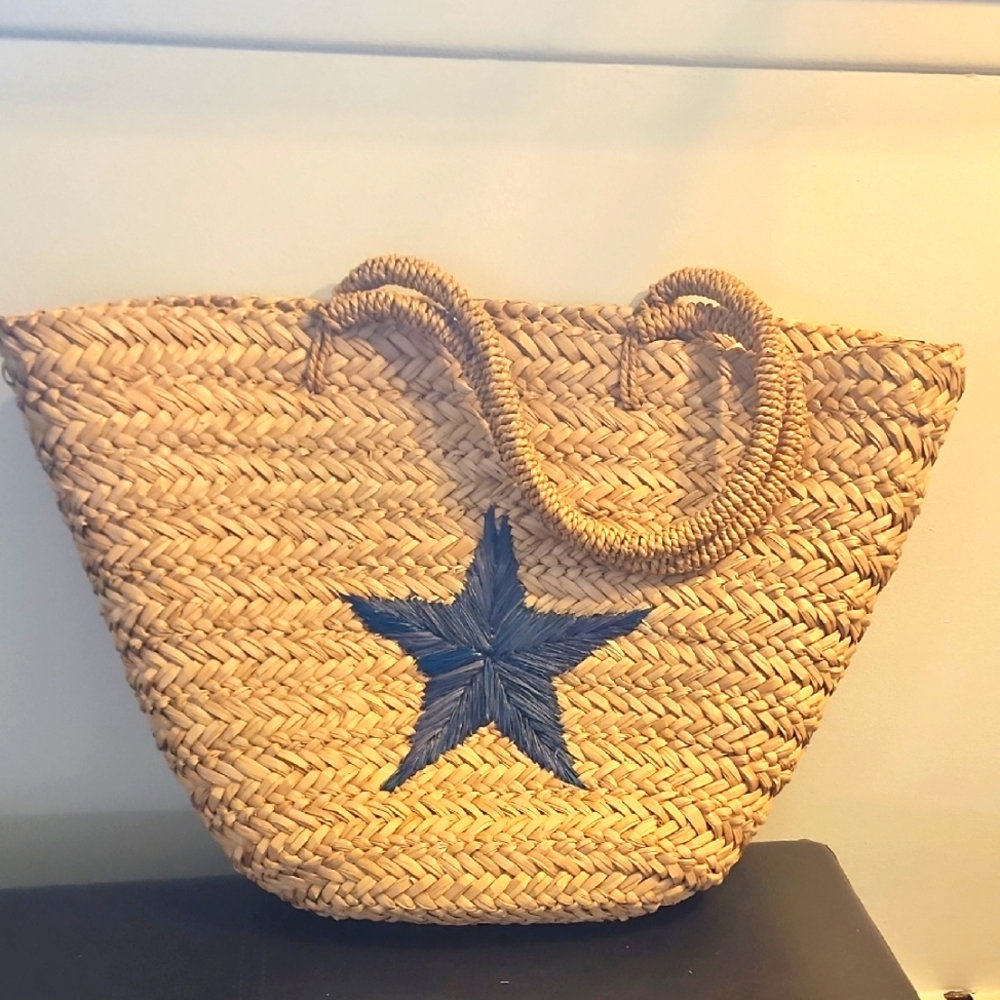 Blue Star Straw Tote Bag